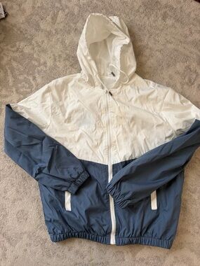 Men's Two-Tone Hooded Windbreaker Jacket - White & Navy
